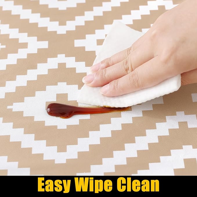 Smiry Rectangle Table Cloth Cover, Waterproof Elastic Fitted Picnic Tablecloth for 8 Foot Tables, Wipeable Flannel Backed Vinyl Tablecloths for Camping, Dining, Outdoor (Khaki, 30" x 96")