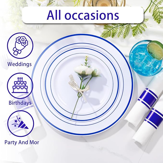 WELLIFE 350 Pieces Blue Plastic Plates - Image 4