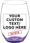 DISCOUNT PROMOS 50 ARC Stemless Wine Glasses Set, 21 oz. - Customizable Text, Logo - Chardonnay, Cabernet, Merlot, Sauvignon - Purple