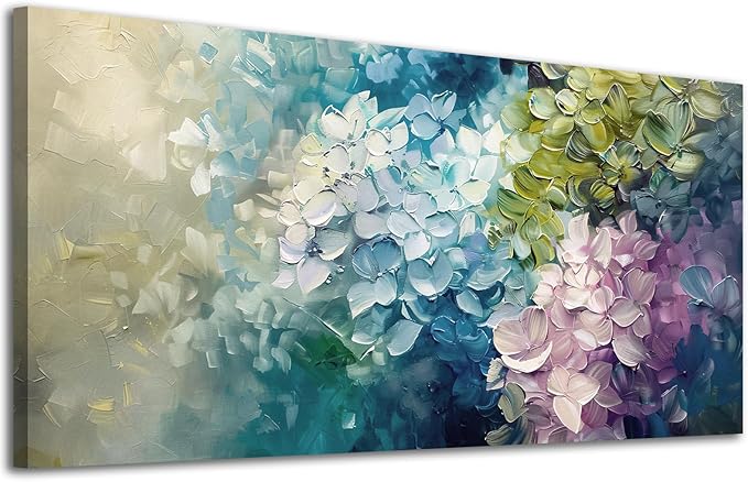 ADJUVANT Wall Art Impressionist Colorful Hydrangea 40" L x 20" W, Vibrant Hydrangea Blooms Canvas Painting Lush Petals Artwork Prints Floral Wall Decor for Living Room Bedroom Dining Room Home Office