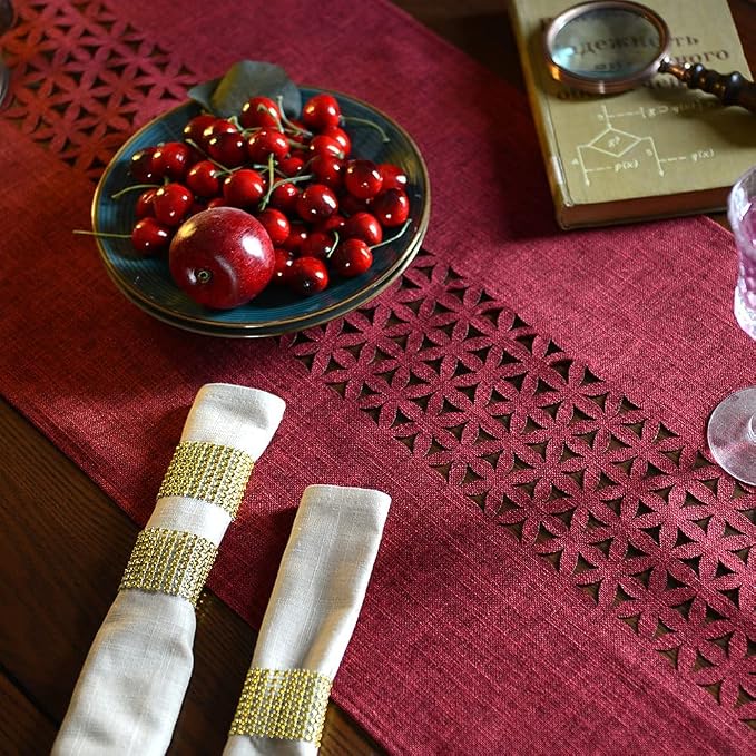 ARTABLE Burgundy Rectangle Fabric Table Runner Finished Edge 16 x 28 Inch | - Image 5