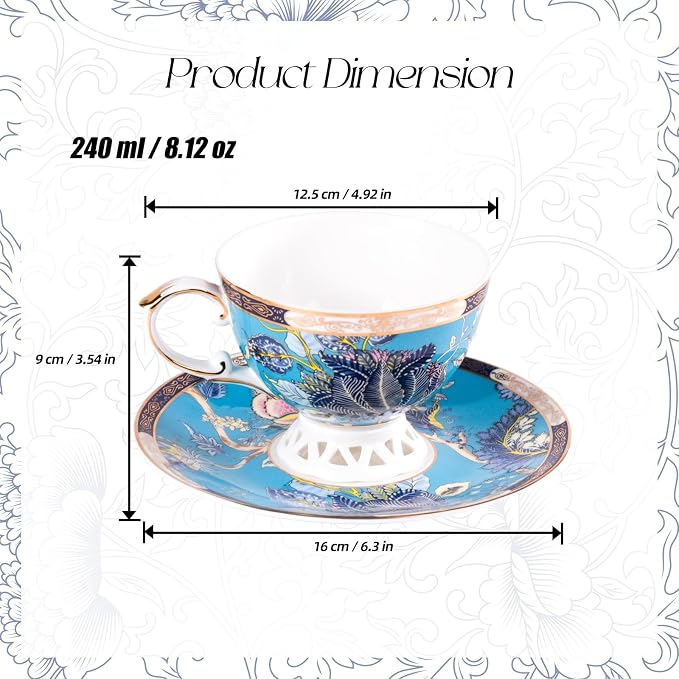 KAMMAK Tea Cups and Saucers Set of 2, Fine Bone China Coffee Cups, GHO03 | - Image 2