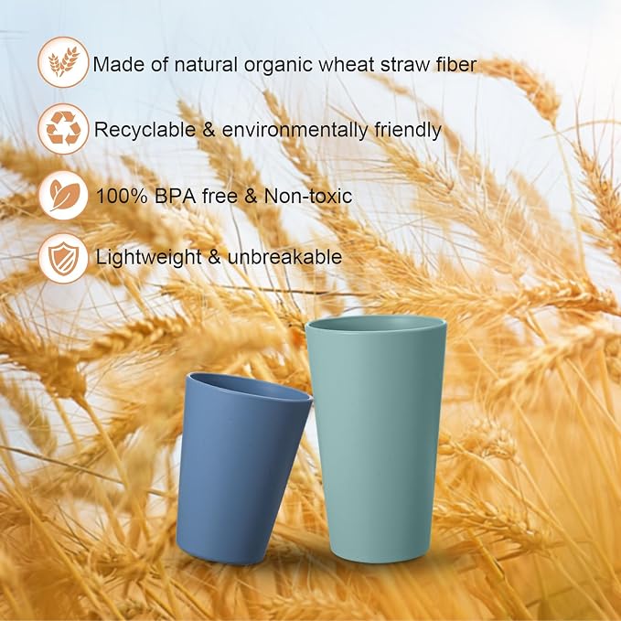 HEYCOME Set of 12 Wheat Straw Cups, Reusable Plastic Cups Sets - Image 5