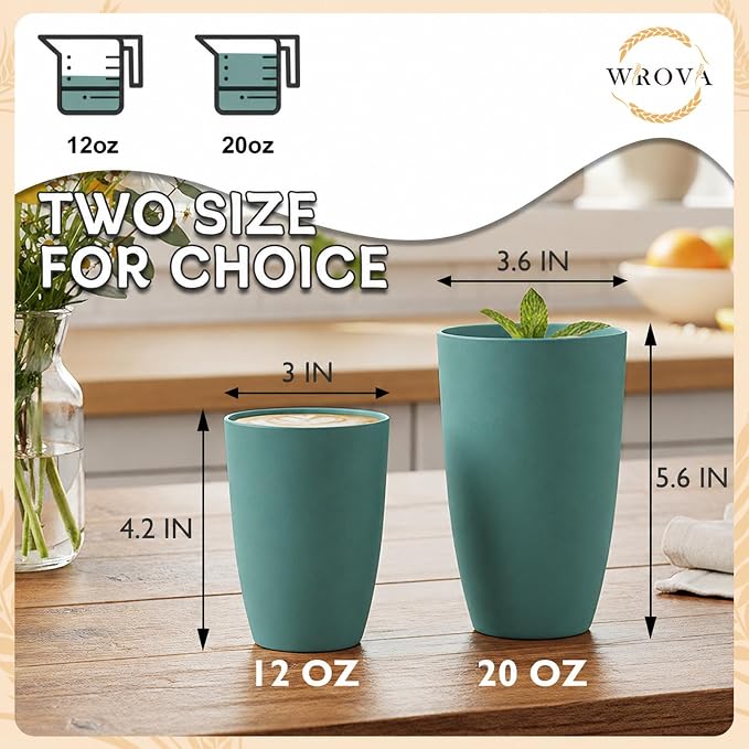 Wrova Wheat Straw Cups 6 PCS Good Alternative to Plastic Reusable Cups 12 oz - Image 3