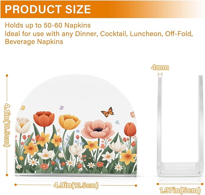Tulips Daffodils Spring Flowers03 Napkin Holder for Table Kitchen Decor Acrylic Paper Napkin Holders for Tissue Dining Room Indoor Outdoor Party Holiday Accessories