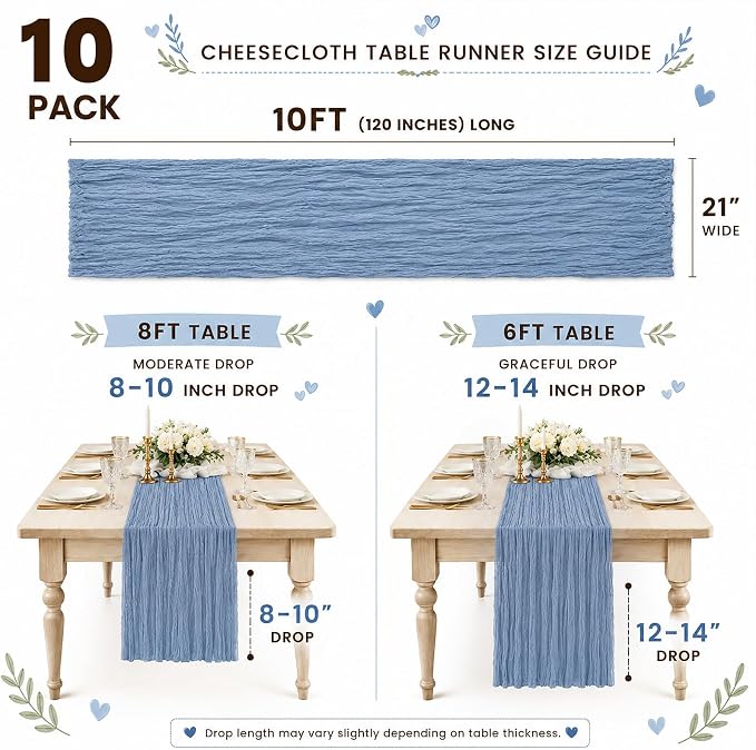 10 Pack Dusty Blue Table Runner 10FT Gauze Cheesecloth Table Runner | 21x120 - Image 3