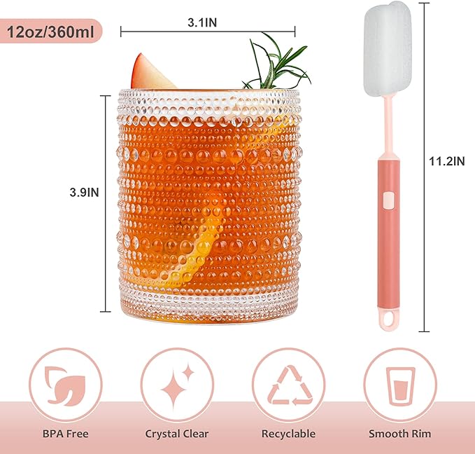 ZMOWIPDL Drinking Glasses Set of 6, 12oz Clear Hobnail Glass Cups | Vintage - Image 2
