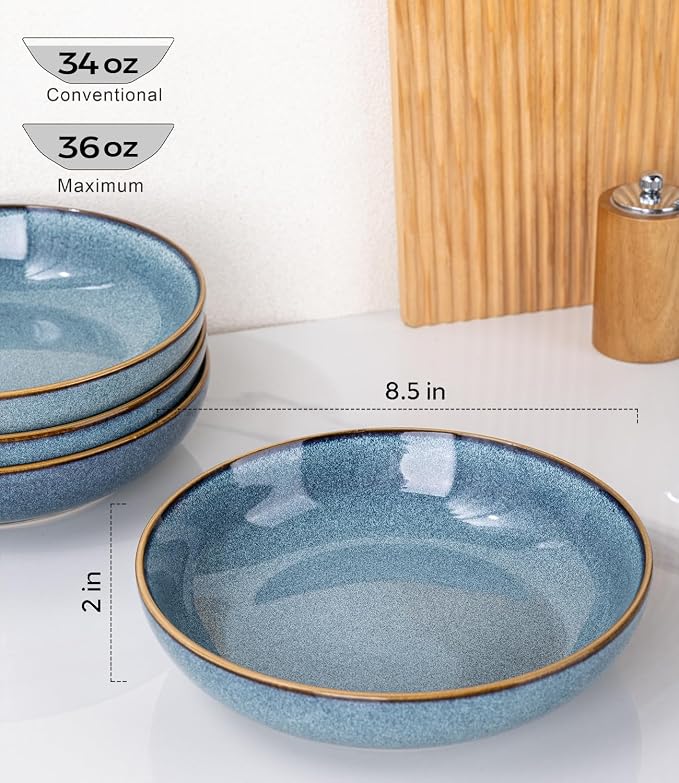 AmorArc 8.5'' Large Pasta Bowls, 36oz Ceramic Salad Serving Bowls Set of 6 - Image 3