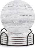 Acejoz Drink Coasters with Holder for Coffee Table, Absorbent Coaster Set of 6, Marble Style Ceramic Coaster for Wooden Table, Suitable for Kinds of Cups, Home Decor, 4 Inches