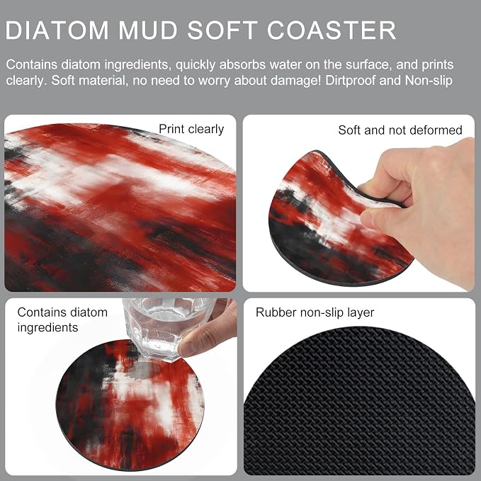 Retro Black Red Coasters Set of 2, Absorbent Coasters - Image 9