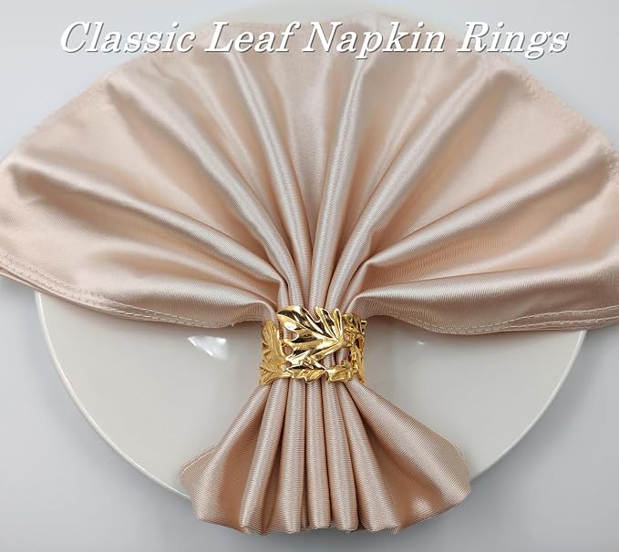 12 Pcs Gold Leaf Napkin Rings Set, Hollow-Out Golden Leaves Napkins Rings - Image 6