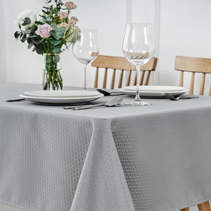 maxmill Square Jacquard Tablecloth Waterproof Spillproof Wrinkle Resistant Soft Weaved Design Table Cloth for Dinner and Party Washable Fabric Cover, Indoor Outdoor Use, 60 x 60 Inch, Light Grey