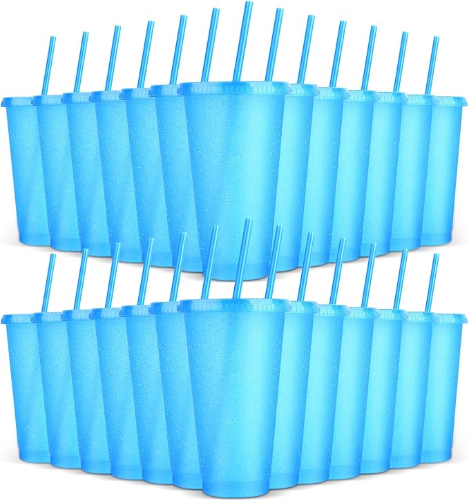 24 Pack Plastic Tumblers with Lids and Straws, Reusable Colorful Cups by LEIFEOSH