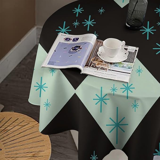 Retro Bohemian Mid Century Round Tablecloth, Abstract Modern Geometric Mid Century Tablecloth for Home Party Dining Room Kitchen Decor 36Inch(90cm)