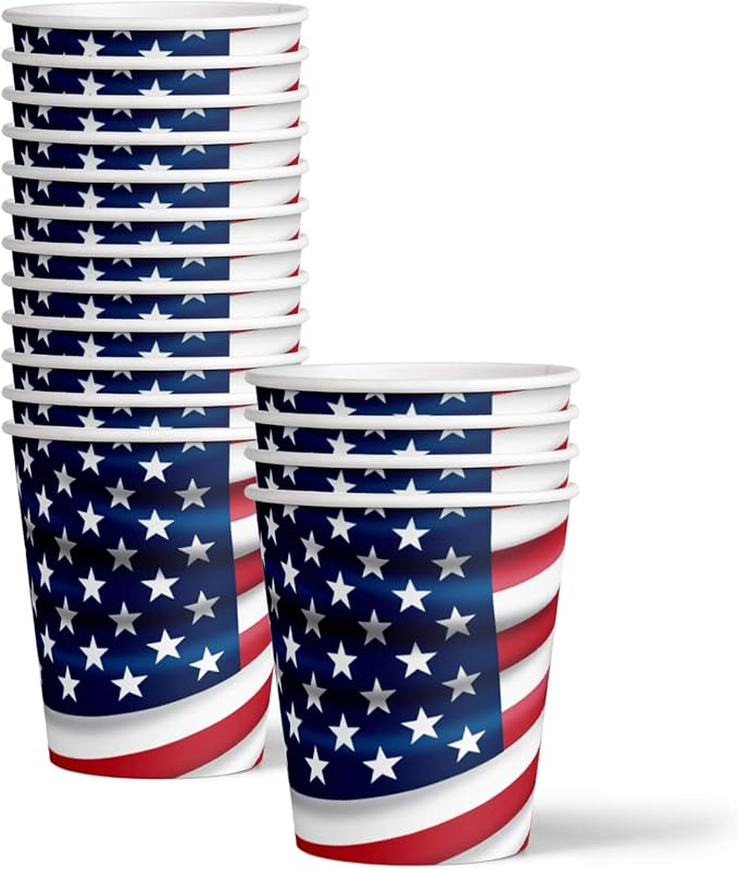 Fourth of July Paper Plates - 4th of July Disposable Plate Sets - American Flag Patriotic Party Supplies Set Plates Napkins Cups Tableware Kit for 16