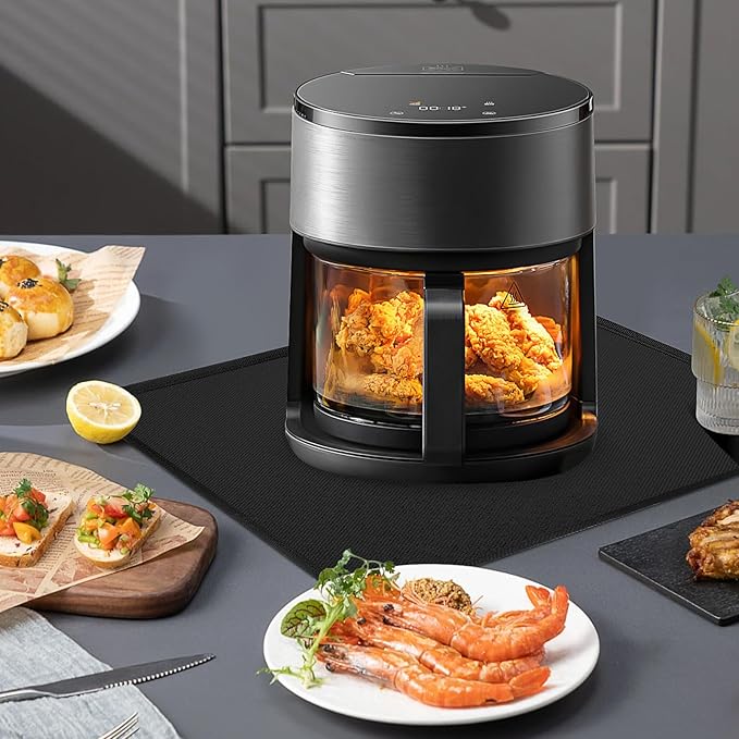 Heat Resistant Mat for Air Fryer, 16 x 24in Heat Resistant Mat for Countertop, Fireproof Silicone Countertop Protector Appliance Slider for Air Fryer, Coffee Maker, Toaster, Oven (Black)