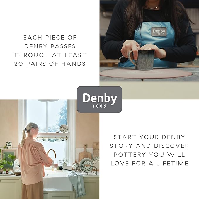 Denby - Elements Stone White Coupe Dinner Plates Set of 6 - Dishwasher Microwave Oven Safe - Scratch Chip Resistant - Large Ceramic Stoneware Dinnerware Plates Set