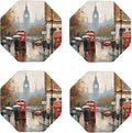 4Pcs Leather Coaster for Drinks London Impression Cup Coasters Aesthetic Drink by WSOIHFEC