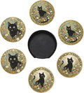 6 Pcs Black Cat Flower Drink Coasters by Cayiibe