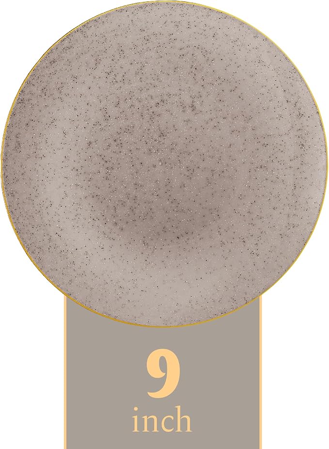 PLASTICPRO 30 Pack Disposable Plastic Plates Heavyweight Granite Look Elegant 9 inch Dinner Plates Grey with Gold Rim