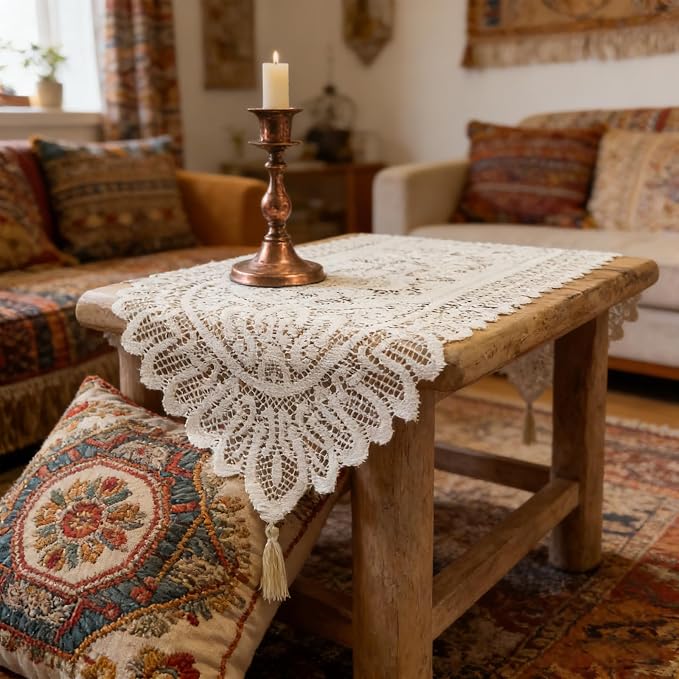 Tinsow 2 Pack Cotton Crochet Lace Rectangular Table Runner Dresser Scarf Doilies - Image 5