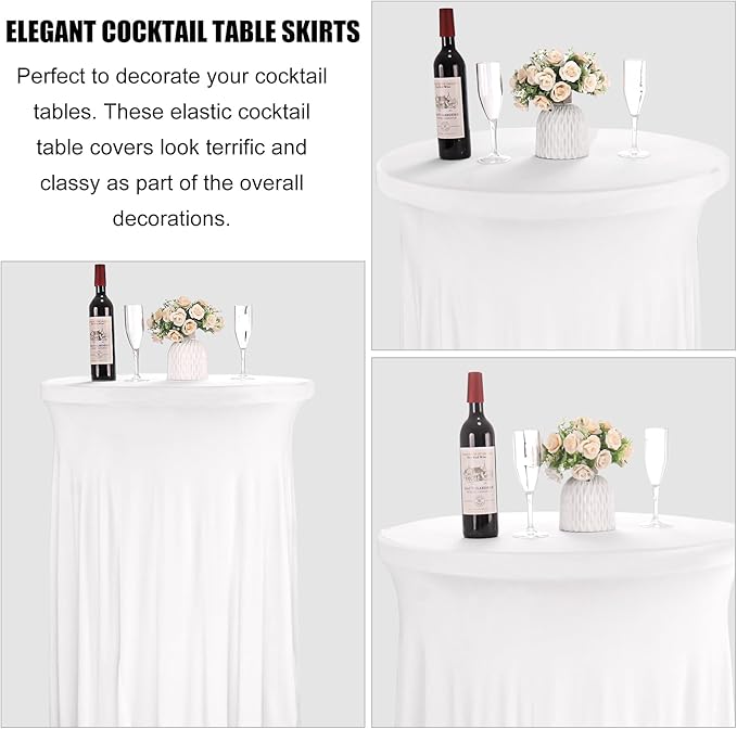 4 Packs 32 x 43 Inch Spandex Round Cocktail Table Skirts Stretch Cocktail Table Cover Fitted for High Top Tables for Wedding Bar Party Banquet (White)