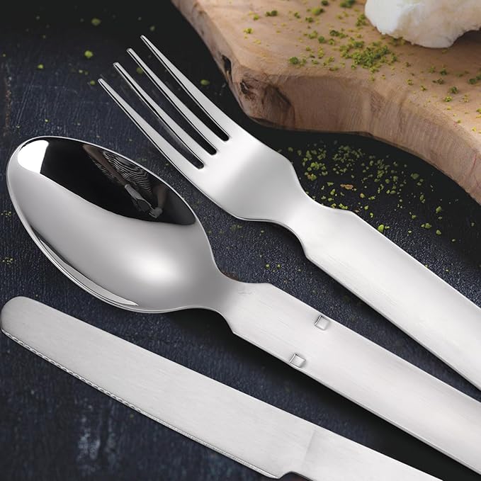 Portable Flatware Silvery Silverware Camping Stainless Steel Cutlery Set Outdoor Travel Knife Fork Spoon Bottle Opener 4 Pieces Foldable Durable Easy to Clean