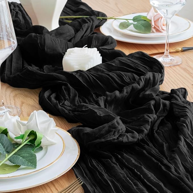 Cheesecloth Table Runner 10FT Black Boho Gauze Rustic Sheer Runners | Cheese - Image 5