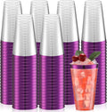 Patelai 100 Pcs 16oz Plastic Cups Disposable Rimmed Cups Heavy Duty Drinking Wine Glasses for Christmas Winter Birthday Beer Taste Serving Snack Sample Tastings Barbecues Picnic(Purple)