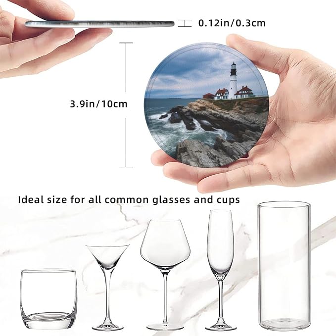 Lighthouse Beach Sky Leather Coasters Set of 6 - Image 3