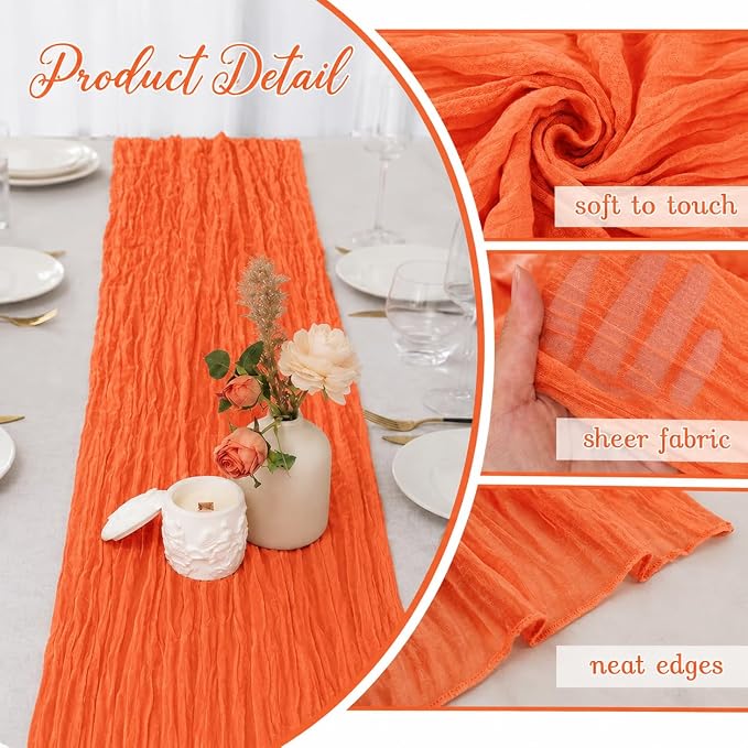 6 Pack Orange Cheesecloth Table Runner 22 x 120 Inch | Gauze Table Runners 10FT - Image 3