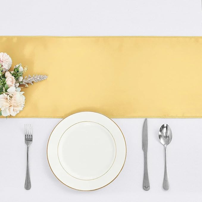 4-Pack Light Gold Satin Table Runner 12 x 108 Inch Long Bright and Smooth Silk - Image 2
