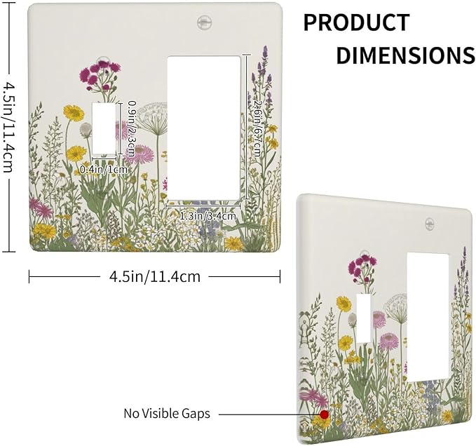 Light Switch Cover Wildflower Botanical Plant Herbs Flower 2 Gang Toggle Rocker Combo Socket Cover Wall Plates Decorative Switch Plates and Outlet Covers for Bathroom Livingroom Decor