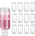 12 Pack 16 oz Acrylic Snow Globe Tumbler Cups, Double Wall Plastic, Pre-Drilled by Cuguords