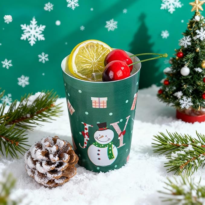 I00000 50Pcs 12oz Snowman Pattern Design Christmas Plastic Cups, Premium Disposable Cups, Green Xmas Party Cup with Santa Claus Pattern Design, Perfect for Christmas Party