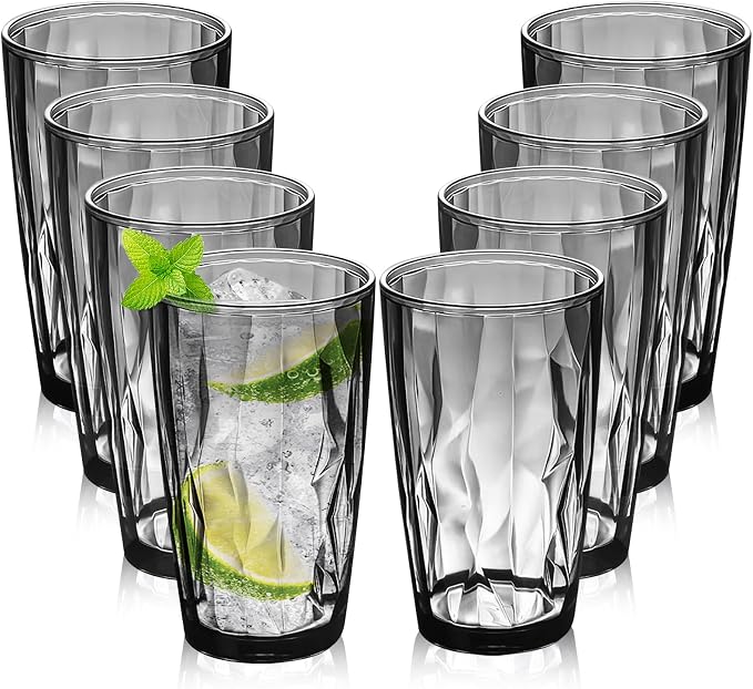 Top-spring 16 Oz Reusable Plastic Water Tumbler 8pcs Smoky Gray BPA Free | by Top-spring