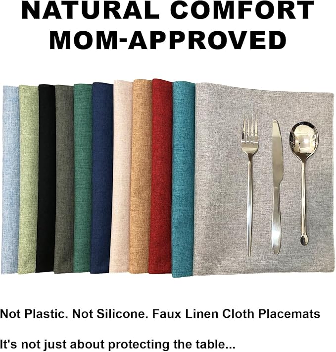 Cloth Placemats Set of 4, Cotton Linen Blend Machine Washable Double Layered Durable Place Mats Heat Resistant Placemats Wrinkle Free Thick Fabric Dining Table Mats (Black, 4)