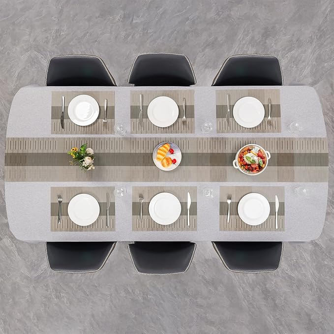 Placemats Set of 8, Vinyl Woven Place Mats Indoor Set of 8 Washable Wipeable PVC Table Mats Heat-Resistant Non Slip Placemat for Kitchen Dining Outdoor Table (Gray Dark Gray, Set of 8)