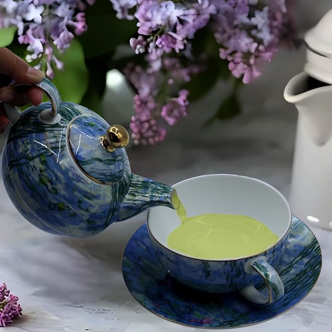 Porcelain 13 OZ Tea for One Teapot and Cup Set Vintage Floral Ceramic Tea Set - Image 5
