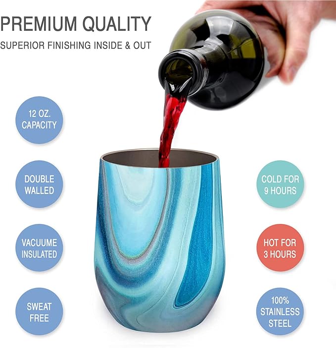 CHILLOUT LIFE 12 oz Stainless Steel Wine Tumblers 2 Pack - Image 2