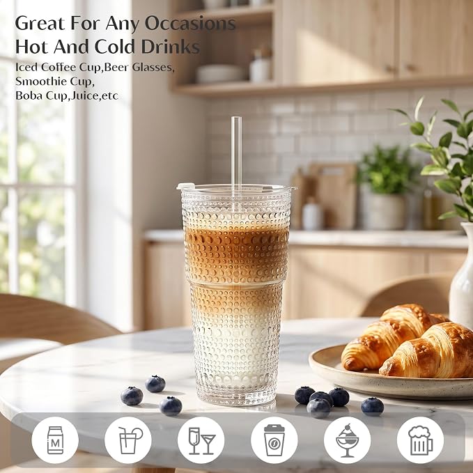 INSETLAN 20 oz Hobnail Glass Cups - Image 2