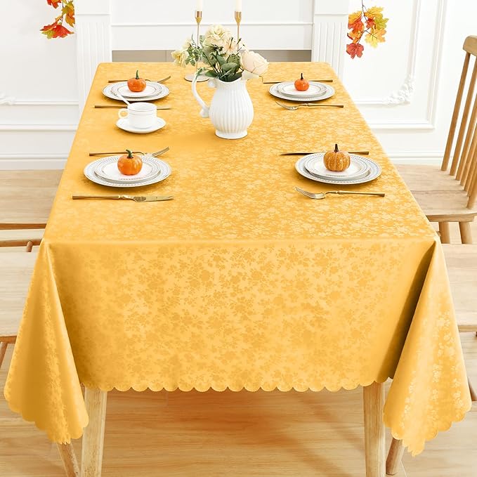 Smiry Rectangle Table Cloth, Waterproof Heavy Duty Vinyl Tablecloths, Wipeable Washable Table Cover for Kitchen and Dining Room (Mustard Yellow, 60" X 84")