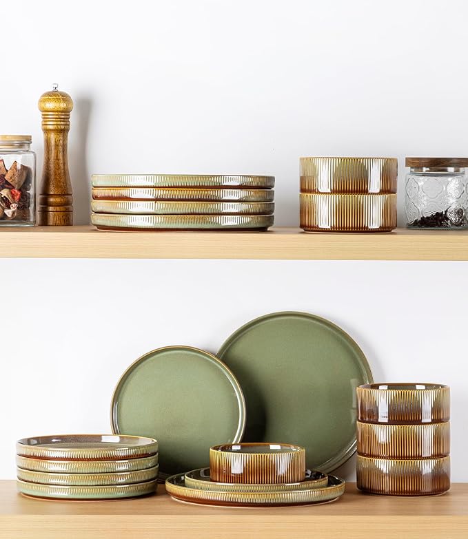Ceramic Dinnerware Set for 4, 12-Piece Plates and Bowls Set | Lightweight - Image 7