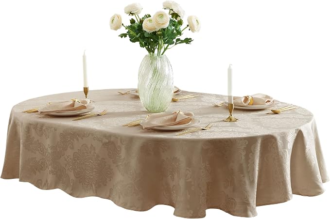 Newbridge Barcelona Luxury Damask Fabric Tablecloth, 60” Wide x 120” Oval - Image 6