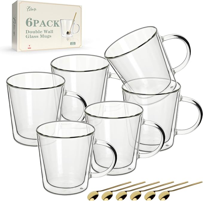 LIBWYS 12oz Double Wall Glass Coffee Mugs, Cappuccino Latte Tea Cups by LIBWYS