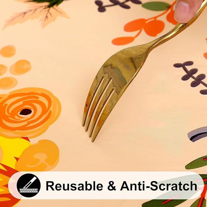 Smiry Plastic Thanksgiving Tablecloth, Pumpkin Wipeable Flannel Backed Vinyl Tablecloths for 4 Foot Tables, Waterproof Elastic Fitted Table Covers for Autumn Harvest, Parties (Orange, 30x48 Inches)