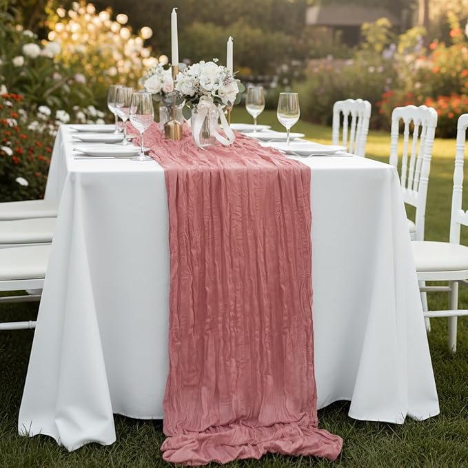 12 Pack Dusty Pink Cheesecloth Table Runner 120 Inch Boho Wedding Decor | - Image 8