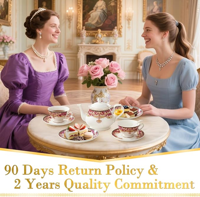 DUJUST 22 pcs Royal Vintage Porcelain Tea Set - Image 6