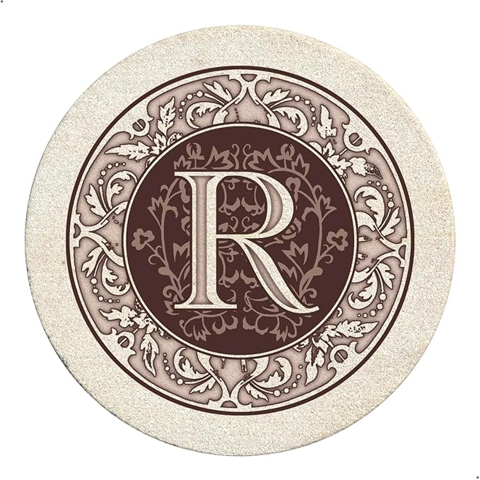 Thirstystone Monogram Round Natural Sandstone Coaster 4 Pack | 4" Diameter by Thirstystone