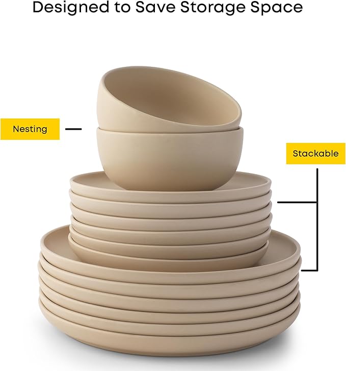 JoyJolt Mesa Stoneware Dinner Plates Set of 6, 10.5" Dish Set, Dishwasher and Microwave Safe Plate Set, Modern Rustic Dinnerware, Kitchen Serving Dishes - Matte Black
